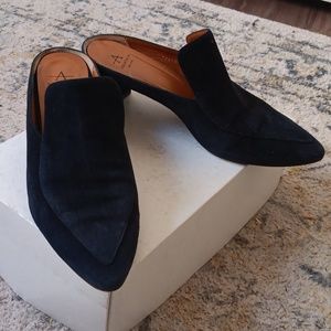 Aquatalia Navy Suede Mules Loafers Italian Size 8